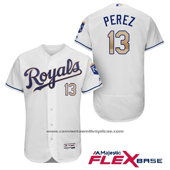 Camiseta Beisbol Hombre Kansas City Royals 13 Salvador Perez Blanco 2017 Flex Base